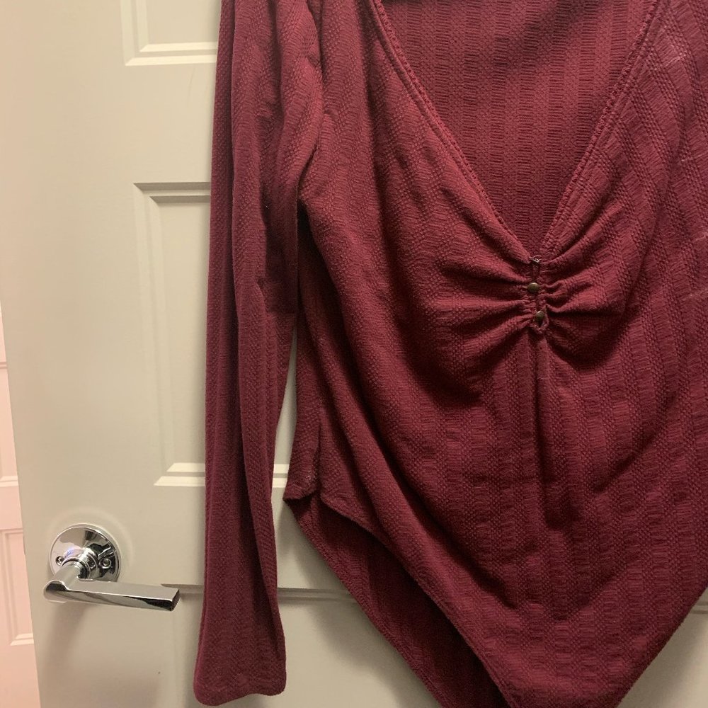 Burgundy Snap-Bottom Bodysuit With Bust Details
